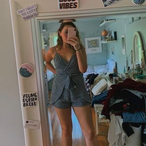 Black and white gingham romper